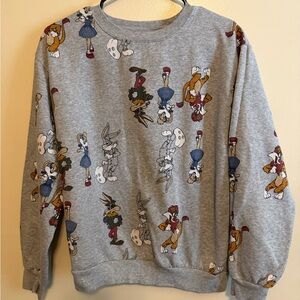 Men's Gray Cartoon Print Crewneck Sweater